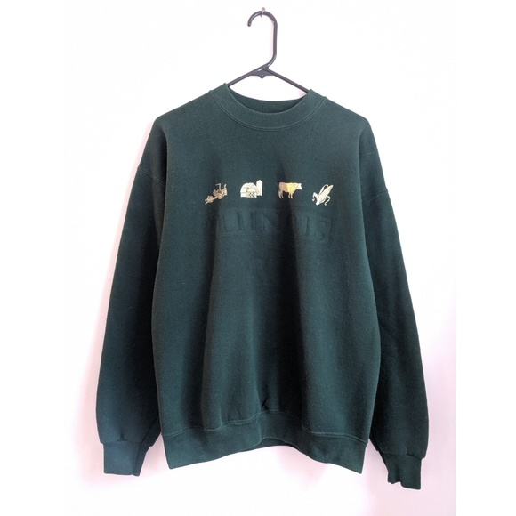 Vintage Tops - Vintage 90s Dark Green/Gold Illinois Sweatshirt
